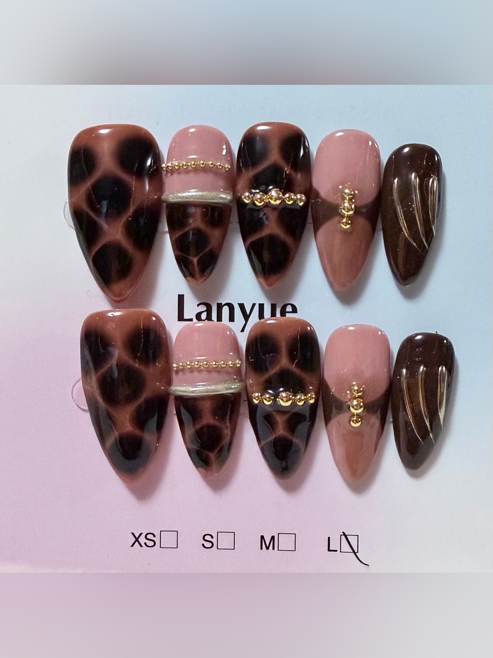 Leopard Print False Nails Set - Brown & Pink